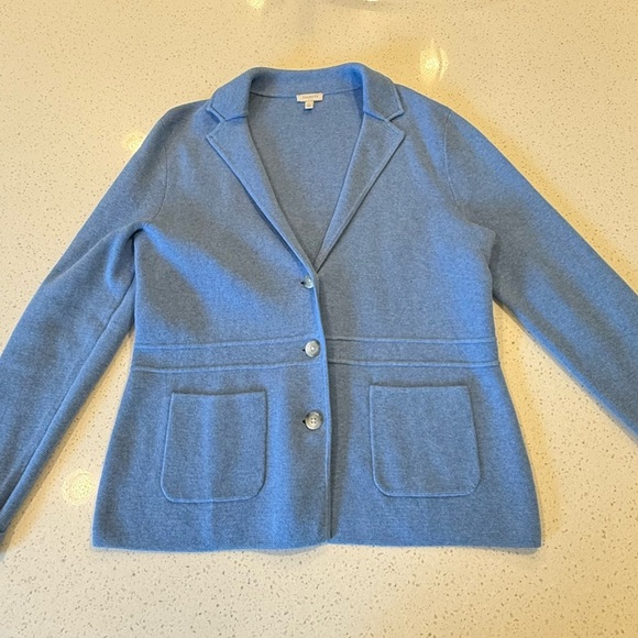 Talbots Indigo Blue Cotton 3 Button Blazer Patch Pockets Jacket Womens Size Med - Picture 13 of 14